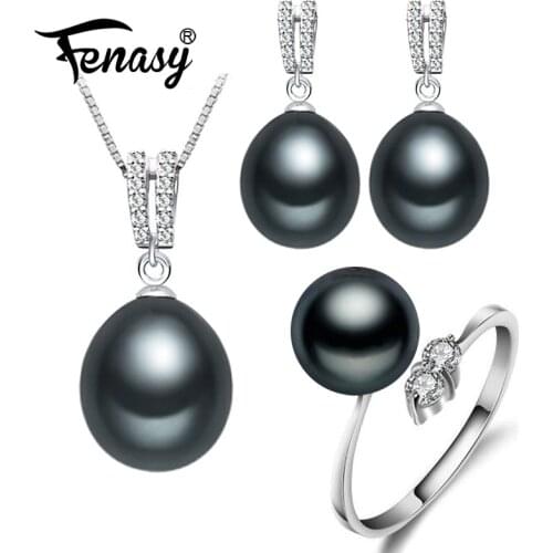 FENASY Fine Pearl Jewelry Sets for Women Classic Natural Pearl Pendant Necklace 925 Sterling Silver Long Earrings