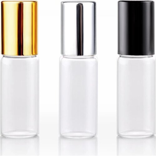 100pcs/lot 5ml Clear Roll on Roller Bottle for Essential Oil Refillable Perfume Bottle Empty Glass Container Makeup Vials