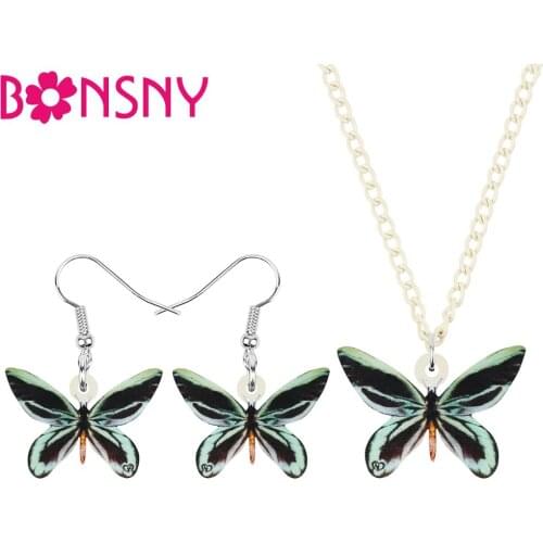 Bonsny Acrylic Queen Alexandras Birdwing Butterfly Jewelry Sets Insect Animal Earrings Necklace For Women Lover Charms Gifts