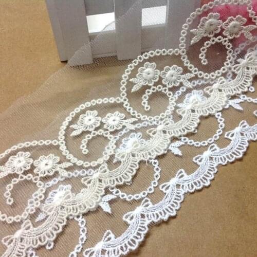 Free Shipping Off-White Exquisite Vintage Gauze Embroidery Lace Trim Lace Fabric Width 9cm 5Yds/lot