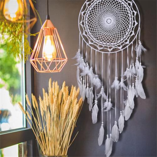 1pc Big Dream Catcher Nordic Style White Feather Wind Chime Kids Room Home Hanging Decoration Wedding Party Supplies 110-120cm