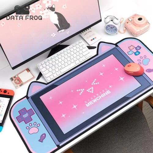 DATA FROG Pink Large Cat Ear Mouse Pad Computer Keyboard Desktop Cute Kawaii Pad with Wrist Rest Cartoon Pad Gaming Accessories