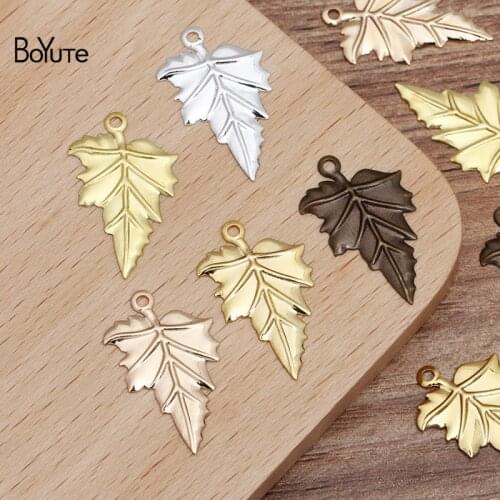 BoYuTe 100Pcs 5 Colors 23*14MM Metal Brass Stamping Leaf Charm Pendants DIY Material Leaf Charms for Jewelry Making