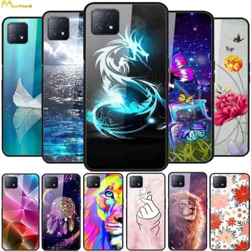 Tempered Glass Case For OPPO A73 5G Cases Rose Flowers Cats Lion Phone Case For OPPO A72 A53 5G Cover OPPOA73 A 53 Coques Funda