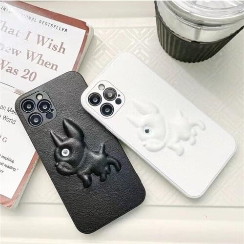3D Cute French Bull Phone Case For iPhone 12 Pro Max XR 11Pro XS 7 8 Plus Bulldog Cartoon Back Cover with Cool Luminous Eyes