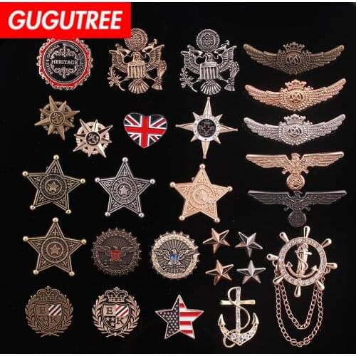 GUGUTREE brooch breastpin star eagle indian bee patches metal patches badges applique patches for clothing HH-2