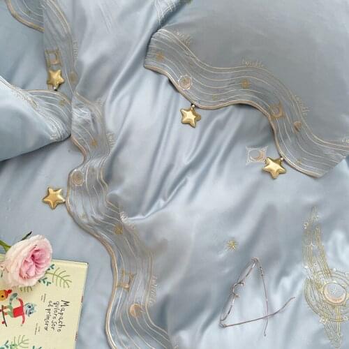 GY Pure Healing Meteor Embroidery Silky 80 Tencel Four-Piece Set Ice Silk Cool Feeling Summer Little Fresh Bedding