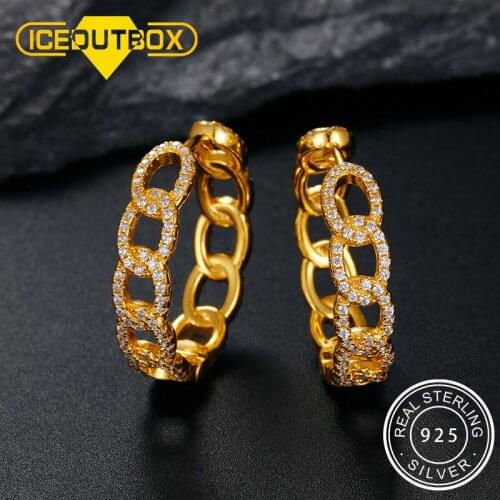ICEOUTBOX 925 Sterling Silver Earrings Delicate Cuban Link Shape Women Men Hip Hop Fashion Jewelry Top Quality Silver Jewlery