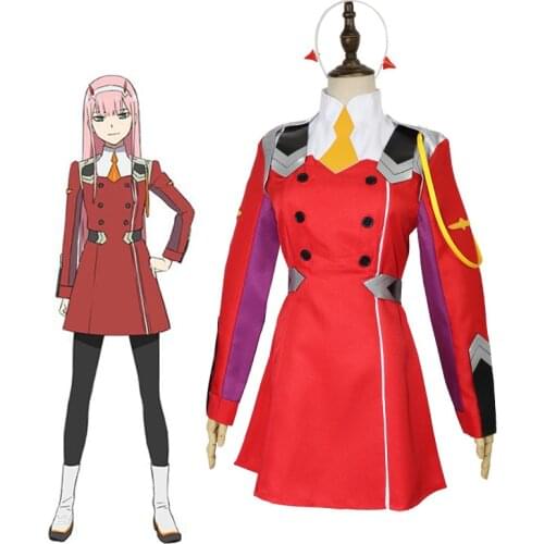 Women 02 Zero Two Cosplay Costumes DARLING in the FRANXX Lead Role DFXX Uniform Full Sets Headwear Wig Halloween Costume C85K182