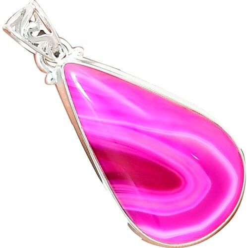 Genuine BOTSWANA AGATE Pendant 925 Sterling Silver, 46 mm, MHBAP5942