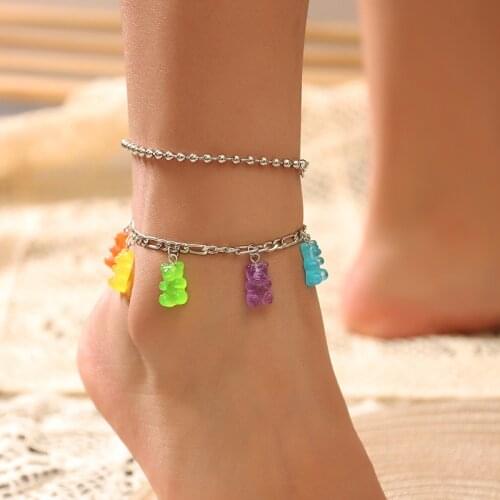 New Arrivals 2PC/Set Fashion Cute Gummy Bear Foot Anklets Jewelry for Women Female Party Beach Leg Foot Anklets Accessories Gift