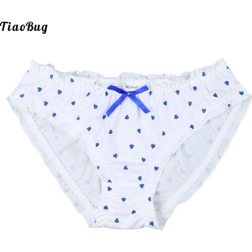TiaoBug Fancy Man Sissy Cosplay Briefs Elastic Waistband Cartoon Heart Print Ruffled Lace Bowknot Adorned Cute Briefs Panties