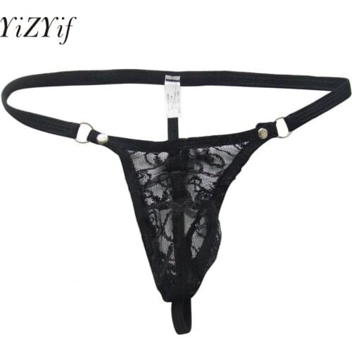 YiZYiF Mens Sexy Flower Pattern Lace Sissy Pouch Jockstrap G-String Thong Underwear See througT-Back Bikini For Lingerie Nights