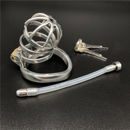Stainless Steel Cock Ring Male Chastity Cage Device with Urethral Catheter Sex Toys For Men Penis Sleeve Ring Gay BDSM Restraint