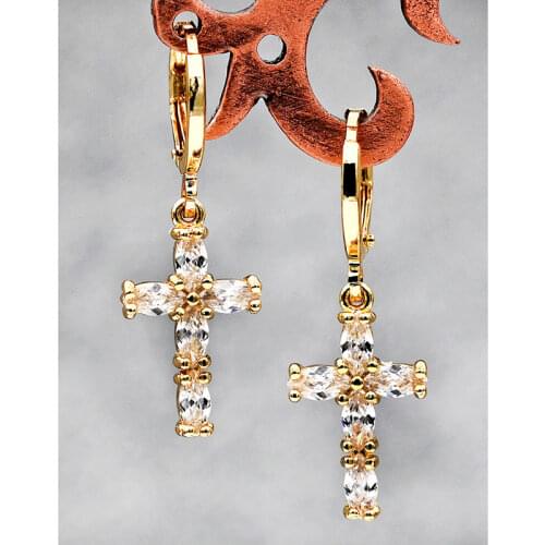 New Fashion Cross Dangle Earrings Women Neo-gothic Statement Jewelry Drop Earrings Luxury Zircon Lady Earrings OBS2244