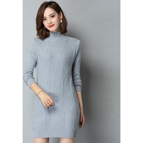 Autumn Winter Turtleneck Sweater Dress Women Slim Warm Knitted Dresses Female Long Sleeve Pullovers Mini Dress Vestidos AB1784