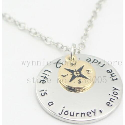2016 new "Life is a Journey enjoy the ride " Compass in Gold-Flashed Silver necklace Hand Stamped Necklace Personalized Jewelry