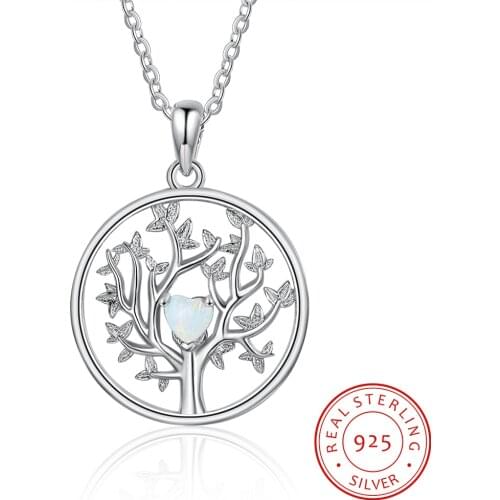 925 Sterling Silver Tree of Life Pendant Necklaces Clear CZ Heart Opal Stone Necklaces Fashion Jewelry Brincos Gifts for Women
