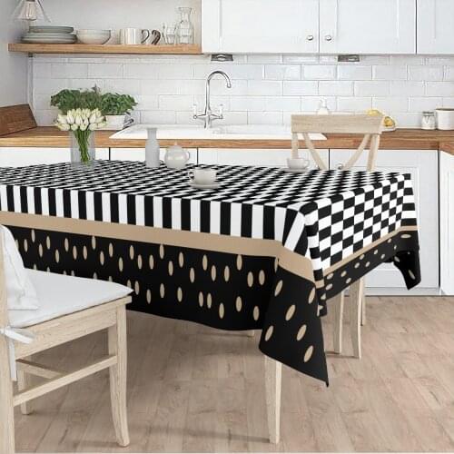 Tablecloth Living Room Kitchen checkered black white frame patterned micro fabric cover runner pattern Free Shipping
