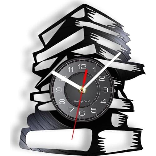 Books Stack Vintage VInyl LP Wall Clock Unique Library Reading Room LED Wall Watch Office Retro Hanging Decor Gift To Bookworm