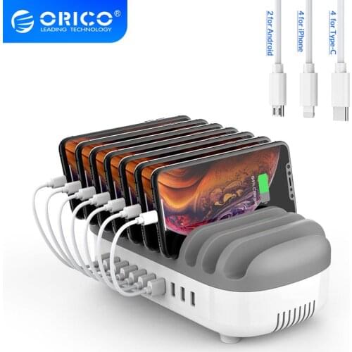 ORICO 10 Ports USB Charger Station Dock Free with 10 Cables 120W 5V2.4A*10 USB Charging for Home Public