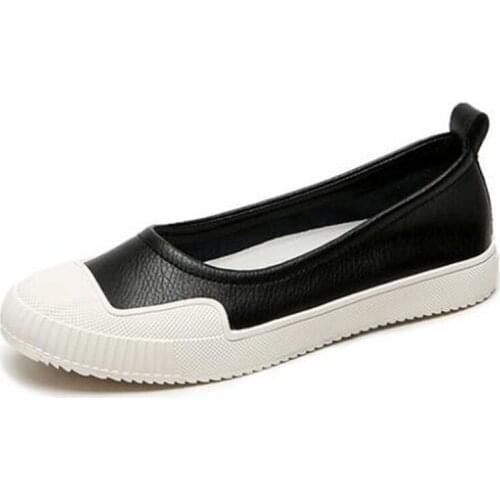 Hot Promotion Womens Vulcanized Shoes Flat Comfort Casual Shoes 2021 New Light Soft Genuine Leather Shoes Shallow Women Flats