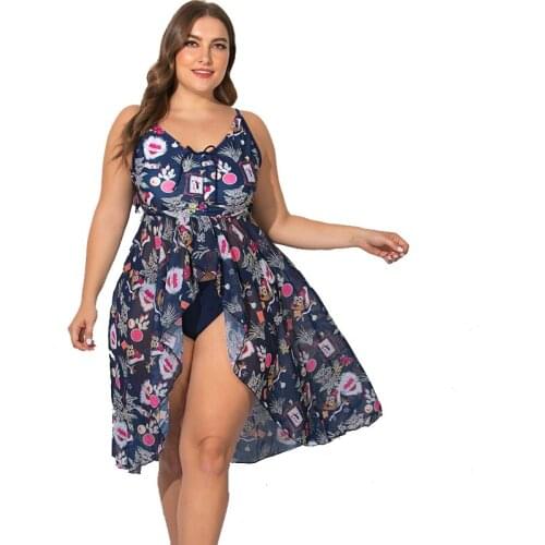 Plus Size Womens Floral Print Two Pieces Swimsuits Sexy Ruffled V-Neck Swim-dress Bathing Suit Beachwear Swimwear for Woman 4XL