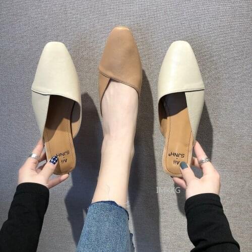 2021 Summer Shoes Women Slippers Womens Korean Style Square Head Round Heel Slides Fashion Low Heels Mules Shoes