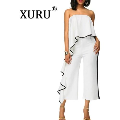 XURU sexy word shoulder wide leg jumpsuit autumn hot new tube top jumpsuit womens loose nine pants