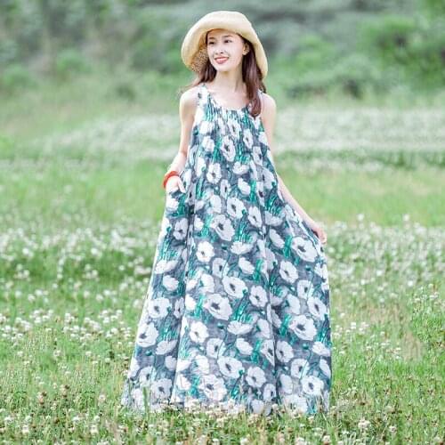 Women Summer Sundress Tank Dress Ladies Loose Printed Dress Female Sleeveless Dresses 2021