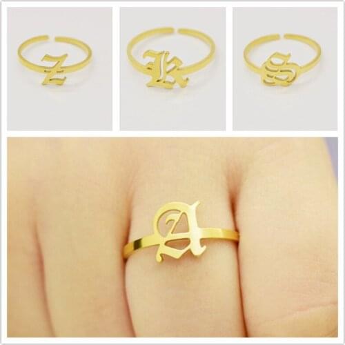 Todorova A-Z Letter Ring For Women Stainless Steel Jewelry Adjustable Opening Rings Gold Men Initials Name Alphabet Capital Ring