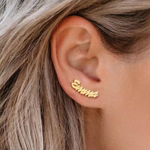 1 Pair Personalized Custom Name Earrings For Women Customize Initial Cursive Nameplate Stud Earring Gift For Best Friend Girls