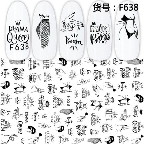 1pc Nail Art Sticker Sheet Black Flower Heart Letters Panda Shape Sticker Manicure