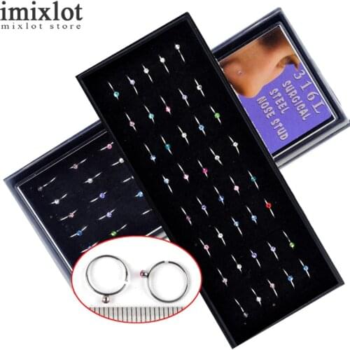 Imixlot 1 Pack 40/18 PCS Body Jewelry Stainless Steel Nose Open Hoop Ring Nose Ring Piercing Nose Studs Rings with Free Box