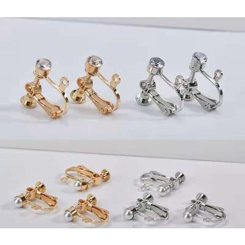 10pcs Creative Alloy Diy Screw Ear Clips With Diamonds Zircon Pearls No Pierced Earrings Adjustable Accessories Handmade Jewelry