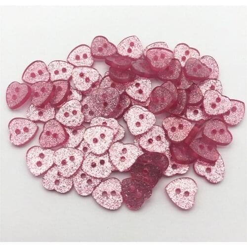 200pcs 12x13mm Pink Glitter Heart Shaped Buttons Resin Sparkle Button Embellishments Scrapbooking Wedding Cardmaking