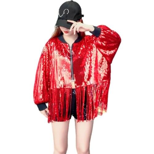 2021 Spring Stage Wear Performance Style Popular Brand Industrial Sequin Long-Sleeved Coat Womens Loose-Fit Tassels Clothes