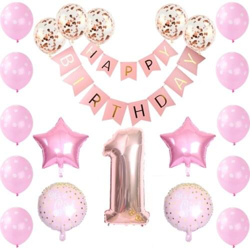 21pcs/set pink blue girl boy happy birthday banner party decoration Supplies 12inch confetti balloon Baby shower gift globos