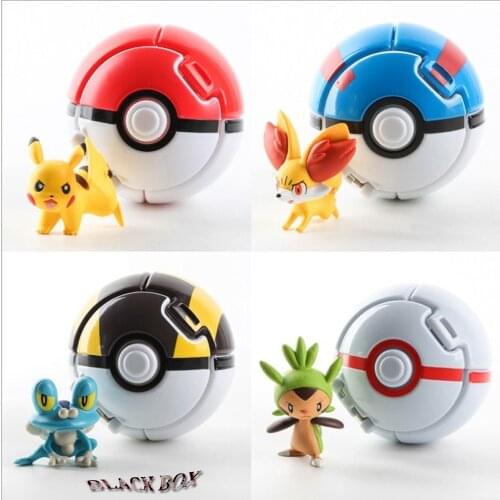 4 Styles Pokemon PokeBalls Pikachu Fennekin Froakie 3cm Mini Figure Inside 7cm Elf Ball Toys Childrens Christmas Gift