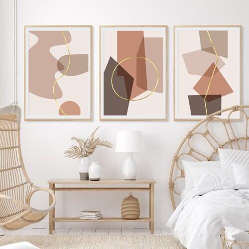 Abstract Modern Pink Geometric Canvas Painting Nordic Wall Art Pictures Golden Line Posters and Prints Interior Home Decoration