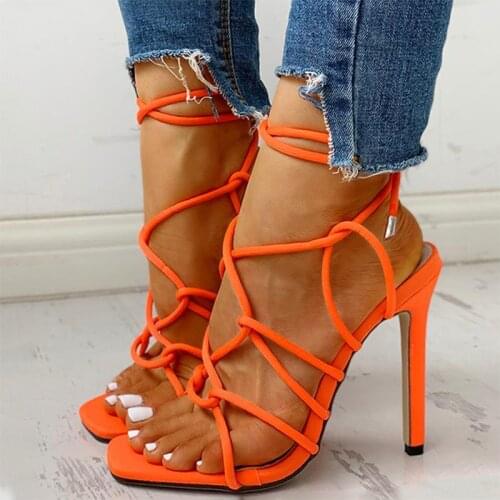 Womens Sandals Summer 2021 Cross Strap Female Sandals Thin Heel Leather Ankle Strap Shoes Women High Heel Square Toe lady Shoes