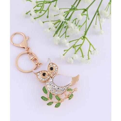 Makersland Fashion Owl Keychain Delicate Full Rhinestone Crystal Glittering Alloy Key Chain Women Accessories Fashion Keyring