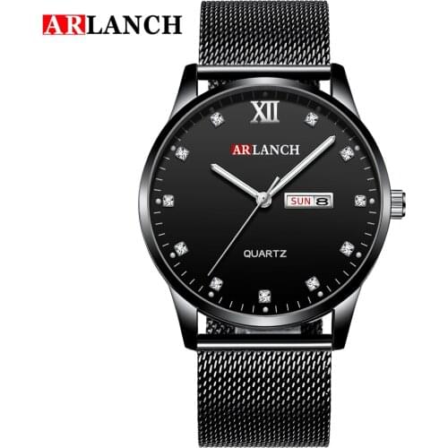 Top Mens Luxury Watch Fashion Rhinestone Business Design Black Mesh Belt Luminous Pointer Rhinestone Calendar Quartz Men Watch