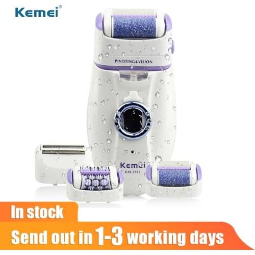 Kemei 3 in 1 Electric Epilator For Women Electronic Foot File Female Depilation Machine Rechargeable Hair Removal
