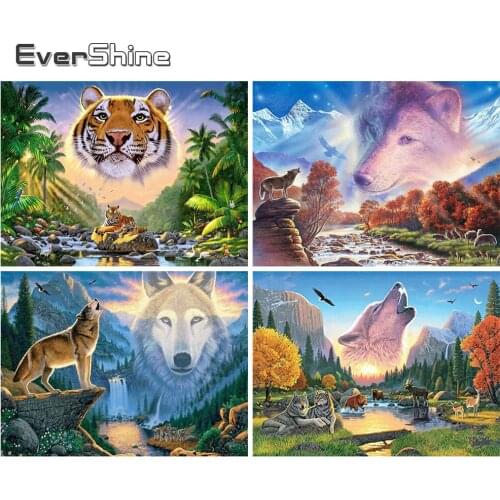 Evershine Diamond Embroidery Wolf Rhinestone Mosaic Full Layout 5D DIY Diamond Painting Tiger Cross Stitch Animals Crafts Kit
