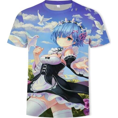 Summer new mens anime T-shirt beautiful girl pattern 3D printing round neck Harajuku fashion trend men and women couple T-shirt