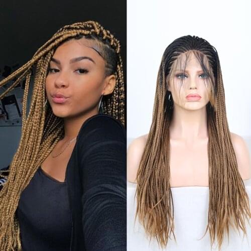 Charisma Ombre Brown Synthetic Lace Front Wig with Baby Hair Braided Wigs for Women Free Part Box Braids Wig Synthetic Hair