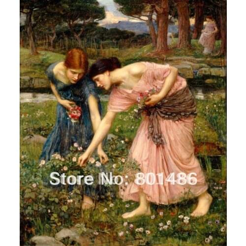 Hand painted oil painting Gather ye Rosebuds while ye may 1909,Famous John William Waterhouse Oil Painting Reproduction