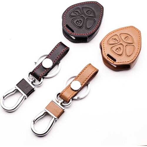 Car leather keychain Key cover black brown dust remover for Toyota Camry Prado Highlander Corolla REIZ Crown RAV4 Key cases
