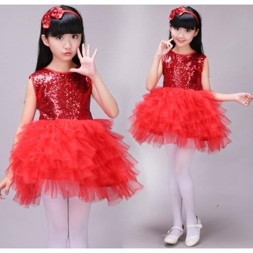 Hot Fashion New Baby Girls Tulle Red Party Dress Sequins Ballet Dance Wear Short Cake Tutu Dress